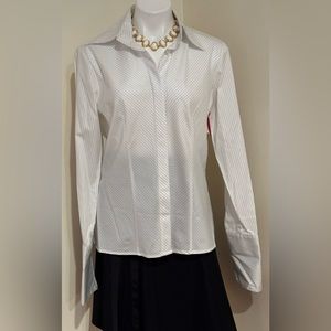 Farinaz Taghavi Mother Pearl Hidden Button Down Collared Extra Long Cuffs Sz 14